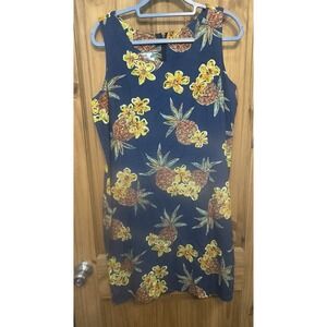 Two Palms Hawaiian Dress XL Navy Pineapple Hibiscus‎ Tropicql Sleeveless